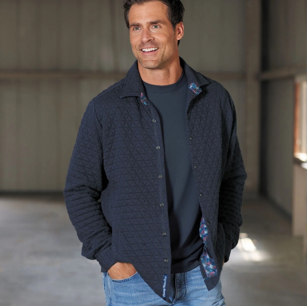 NWT-Robert Graham Tulano Quilted Shirt Jacket Navy Size 1X-Retail $355.00 - Picture 15 of 16